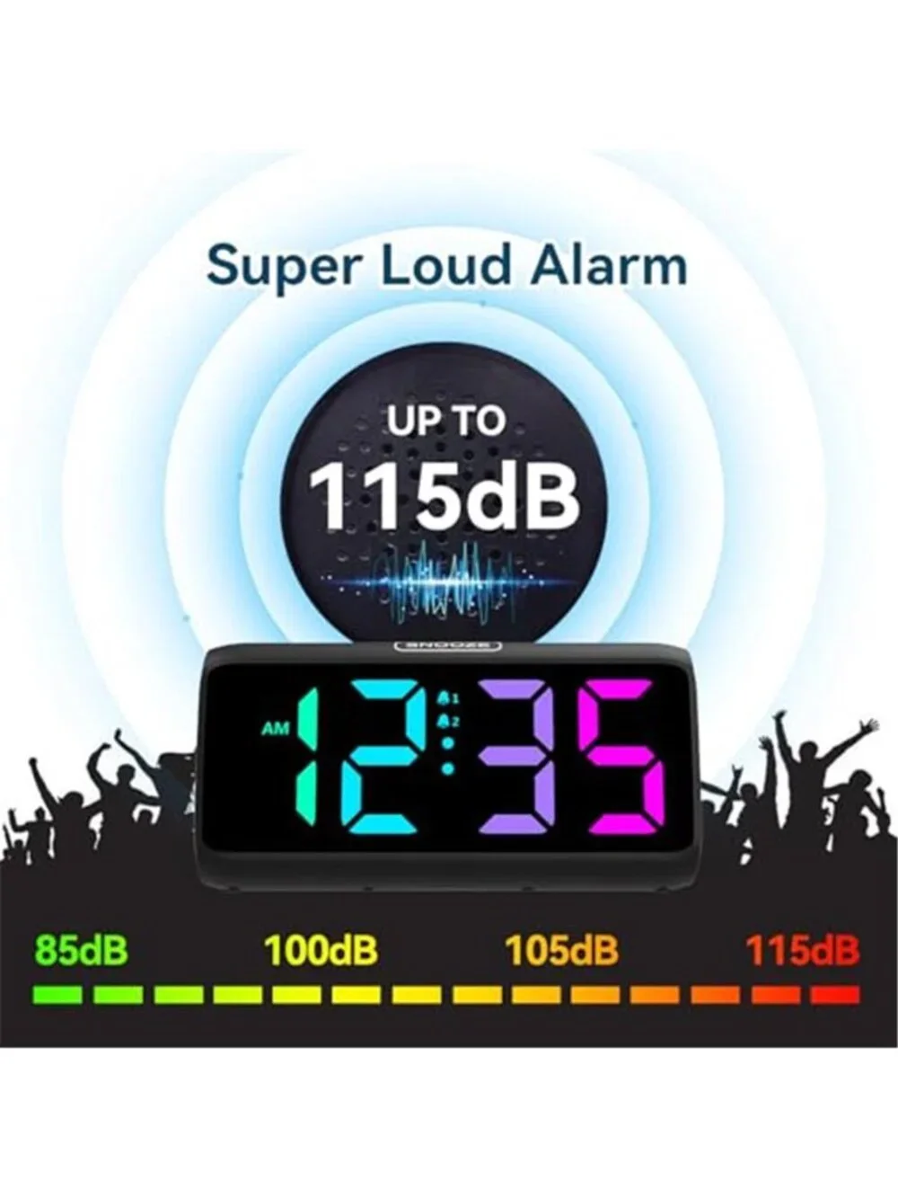 Loud Alarm Clock Heavy Sleepers Bed Shaker RGB Digital Clock Vibrating